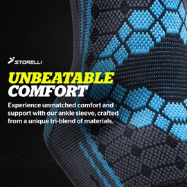 Storelli Ankle Sleeve, Compression Ankle Brace, Zero-Slip Silicone Band, Customizable Fit, Performance Support and Recovery, Superior Breathability, Blue/Grey, X-Large
