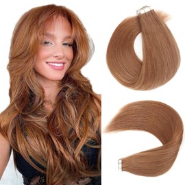 Lovrio Tape in Human Hair Extensions, Colored Light Auburn, PU Double Sided with Remy Hair for Women 50 Gram 14 Inch 20 Pieces