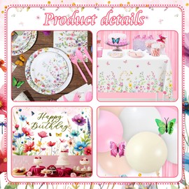 Wildflower Baby Shower Decorations Spring Floral Happy Birthday Decorations Pink Birthday Banner Balloons Napkins Cups Plates Floral Tablecloth for Wildflower Spring Birthday Baby Shower Party Supplies