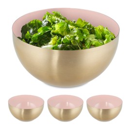 Relaxdays 2 x Salad Bowls Stainless Steel 2 L Round Metal Bowl for Baking and Serving, Diameter 20 cm, Kitchen Bowl, Pink/Gold