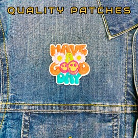 AAVEDGE Flower Iron On Patches for Clothes, Daisy Embroidered Patch Fabric Appliqué, Positive Vibes Inspirational DIY Durable Iron On Patches for Clothing, Jeans, Backpacks, Jackets, Hats & Bags