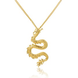 HUJUON Punk Gothic Dragon Pendant Necklace,Gold Silver Vintage Dragon Clavicle Chain Necklace Couple Jewelry for Women Men Gifts (Gold)