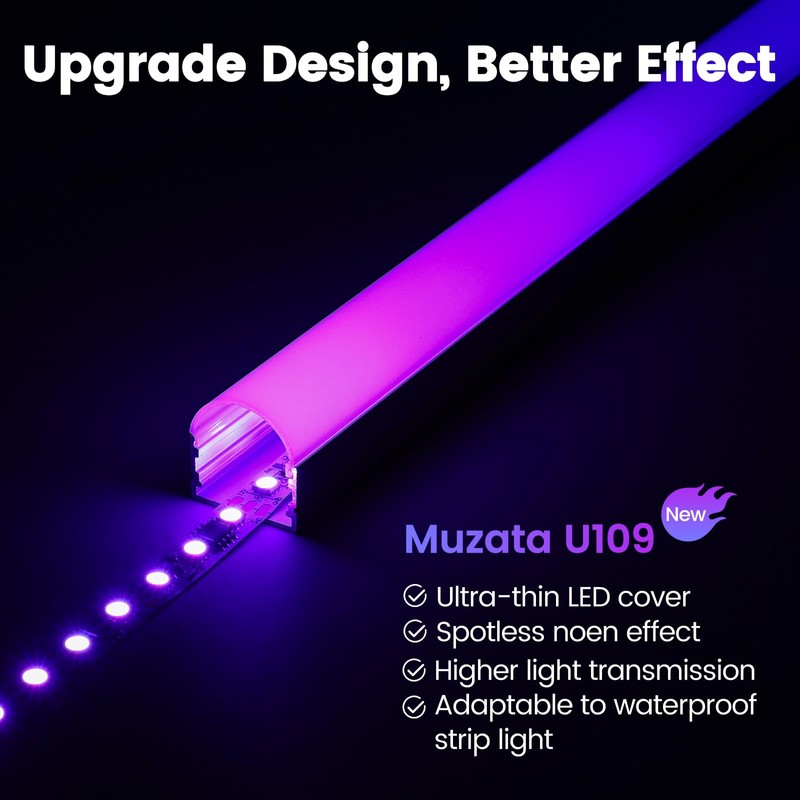 Muzata 10Pack 3.3FT/1M Upgraded Excellent Spotless LED Channel Silver Deeper