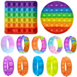 2X Pop Fidget Spielzeug + 10x Pop Armband Kinder Set – Silikon Antistress Spielzeug – Fidget Toys für Kindergeburtstag, Schule, Einschulung, Mitgebsel, Party Gadgets
