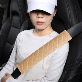 HighnessHwoo Extra Long Seatbelt Covers for Adults Kids Women & Men, Super Soft Car Seat Belt Strap Cushion for Sedan SUV Trucks, Shoulder Neck Chest Protector Pad, Auto Interior Accessories, 2pcs, Beige, 27cm