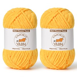 2 Pack Golden Yellow Fluffy Velvet Yarn for Crocheting,Chunky Chenille Baby Blanket Yarn for Crochet,Soft Fuzzy Puzzle Yarn for Knitting,(100g/3.53oz Each) Bulky Thick Amigurumi Crochet Yarns