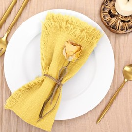 Socomi Set of 6 Linen Napkins Yellow Easter Spring Cloth Napkins Washable Cotton Dinner Napkins Fringe 17"x17" for Wedding Party Bridal Baby Shower Birthday Table Decorations