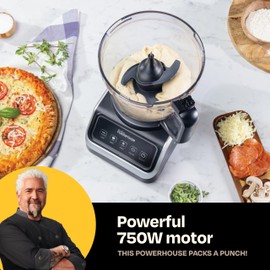 Guy Fieri's Flavortown Food Processor 4-Speed Control with Easyfeed Chute, 750W Motor, 8-Cup Bowl, Vegetable Chopper, Mixer, Smoothie Maker, Dough Kneader, Baby Food & Meal Prep, Black