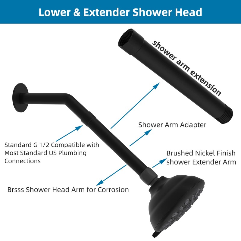 Hibbent All Metal 6 Inch Shower Head Extension Arm -