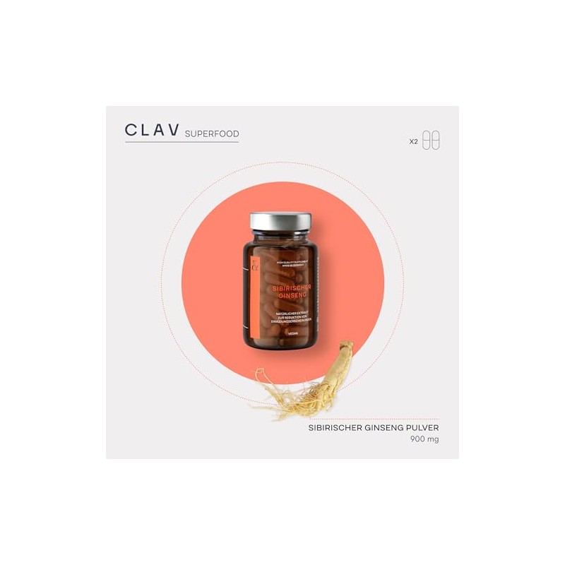 CLAV 3x Sibirischer Ginseng - 900mg Taigawurzel Pulver pro Tagesdosis