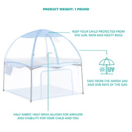 Dream On Me Canopy for Ziggy Playpen Blue/Instant Shade/Attaches Easily/Half Mesh Half Fabric Design/Complete Airflow & Visibility/Protection from Sun & Bugs/Folds compactly