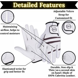 Pack of 3 Men's Golf Gloves, 100% Cabretta Leather, Soft Feel Grip & Comfortable, Left & Right Handed Golfer, Suitable in All Weather Conditions for Golf & Tennis Trainings/Matches (M, Left)