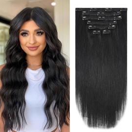 Naturl Black Clip in Hair Extensions 120 Grams/4.2 Ounce 100% Remy Human Hair Extensions Soft Silky Straight for Women 7pcs 17clips 22Inch
