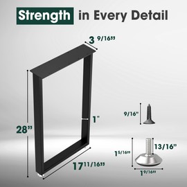 Yes4All Metal Table Legs 28 inch Height with Adjustable Protector Levelers, Square Heavy Duty Metal Dining Table Legs for Desk/Table, Black Metal Table Legs Bear Up to 800lb Set of 2