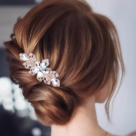 Inilbran Vintage Rhinestone Hair Clips Gold CZ Crystal Hair Clips Crystal Flower Hair Clips Head Clips Sparkly CZ Hair Clip Decorative Headpiece Crystal Wedding Headpiece Bridal Hair Accessories