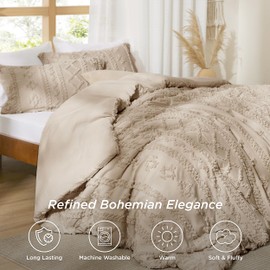 Bedsure Tufted Boho Comforter Set California King Size - Khaki Boho Bed Set, GentleSoft™ 3 Pieces Farmhouse Shabby Chic Embroidery Bedding, Gifts for Woman, Soft Jacquard Comforter for All Seasons