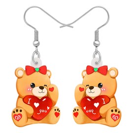 HUAGEO Valentine Acrylic Cute Doll Bear Earrings Dangle Love Heart Donut Bowknot Animals Jewellery For Women Festival Gifts Charms (Brown)