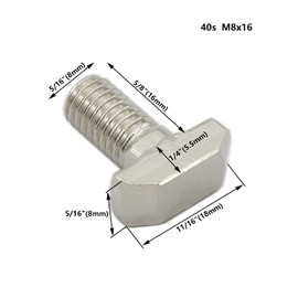 20 PCS M8 Thread T-Slot Drop-in Stud Sliding Screw Bolt, TTZEZE Heavy Duty Silver Tone Carbon Steel Nickel Plated Hammer Head Bolt T Shape Screws for European Standard 40 Series Aluminum Profile
