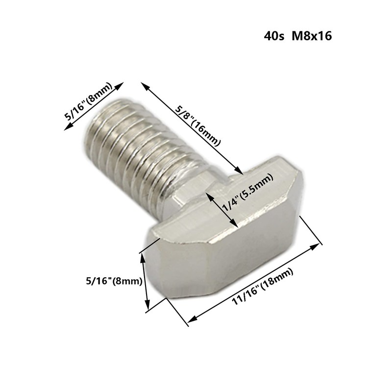 20 PCS M8 Thread T-Slot Drop-in Stud Sliding Screw Bolt,