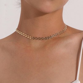 Wendalern Gold Chain Choker Necklace Petite Chunky Necklace Simple Geometric Chain Necklace Minimalist Table Chain Necklace Gold-Plated Clavicle Necklace Jewellery for Women Girls