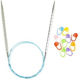 addi Circular Knitting Needles 2 Checked Turbo Blue Cord 50.8 cm Bundle with 10 Artsiga Crafts Stitch Markers Size-US-04-(3.5 mm)