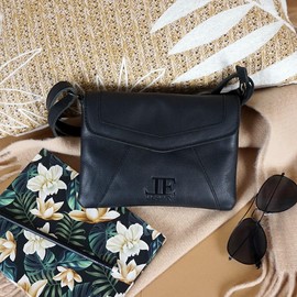 LECONI LE3078 Women's Small Shoulder Bag Clutch Cross Bag Natural Mini Shoulder Bag Vintage Look Genuine Leather 21 x 16 x 3 cm, black