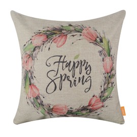 LINKWELL 18"x18" Season Decoration Holiday Easter Happy Spring Wreath Burlap Pillow Cover Cushion Cover CC1395