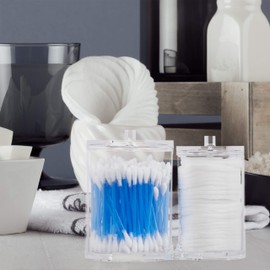 Relaxdays, Transparent Double Acrylic Organiser, Cotton Buds Storage, Cotton Pad Holder, Round, Lid, Easy Care, Pack of 2