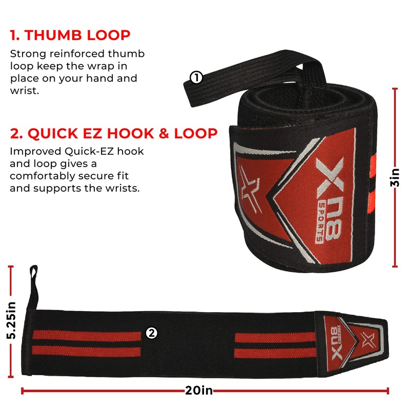 XN8 Wrist Support Wraps with Thumb Loop, Elasticated Straps for