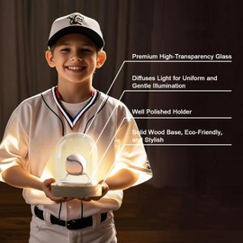Baseball Display Case with LED Light - Light up Clear Baseball Holder with Wooden Base, Acrylic Baseball Case Display for Balls, UV Protection Baseball Stand, Ideal for Golf Balls Tennis and Figurines