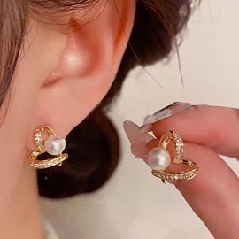 Erimberate Bohemian Crystal Heart Stud Earrings Gold Hollow Cz Heart Earrings Small Heart Pearl Earrings Minimalist Heart Pearl Earrings Jewelry for Women