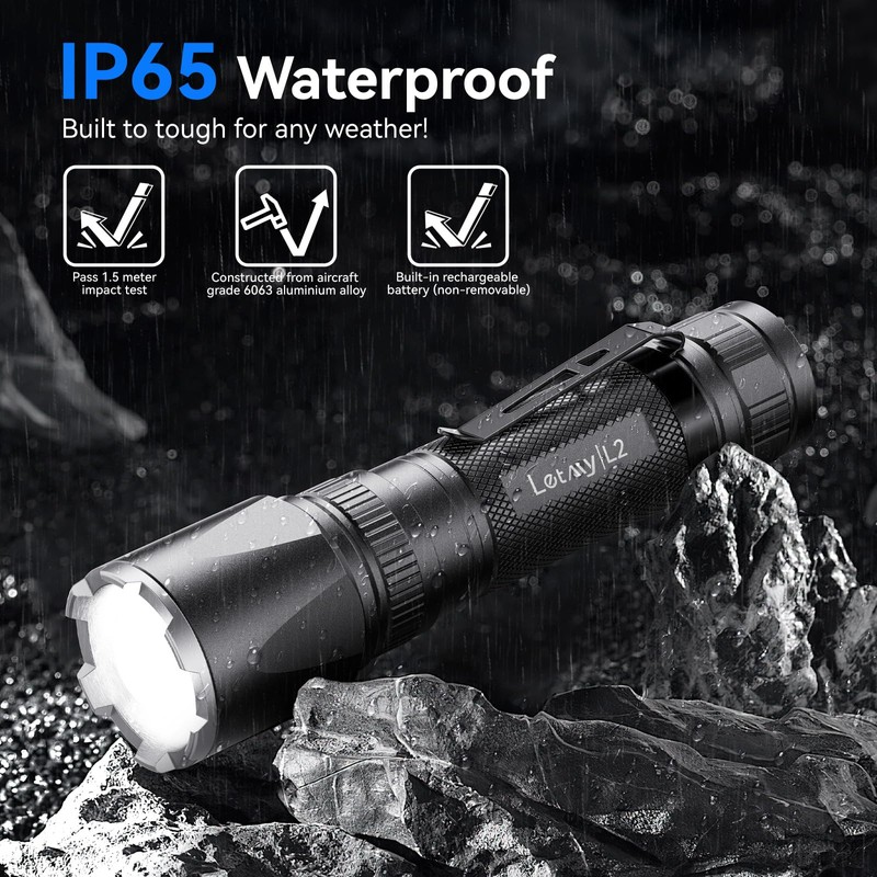 LETMY Rechargeable Flashlights High Lumens, 2 Pack 2000 Lumens Super