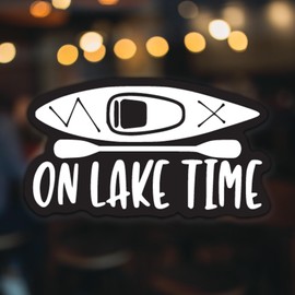 On Lake Time Kayak Vinyl Decal Sticker | Cars Trucks Vans SUVs Windows Walls Cups Laptops |Multiple Color Options | 5.5 Inch (White on Black)