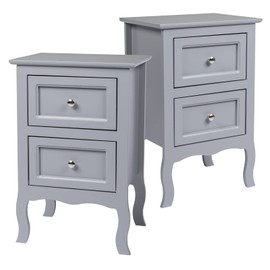 Henf Nightstand Set of 2, Wooden Night Stands for Bedrooms, Farmhouse Bedside Table Sofa Side Table with 2 Storage Drawers for Bedroom Living Room (Grey)