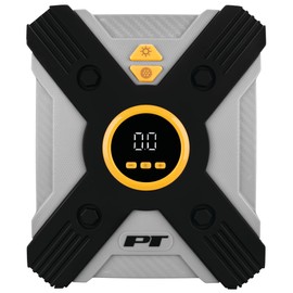 Performance Tool Vortex E00005 AC/DC Powered Tire Inflator w/LED Light, Lever-Locking Air Chuck, Long Power Cord, Three Nozzles, Gray