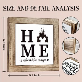 Home is Where the Magic Is Welcome Front Table Decor, Freestanding Welcome Decor Sign, Farmhouse Wood Plaques Framed Decoration, Wooden Box Signs for Home Decoration