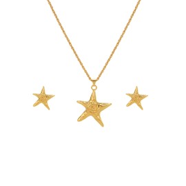 Thalireth Gold Starfish Earrings Necklace Set Summer Beach Beachy Stainless Steel Non Tarnish Waterproof Jewelry 2PCS