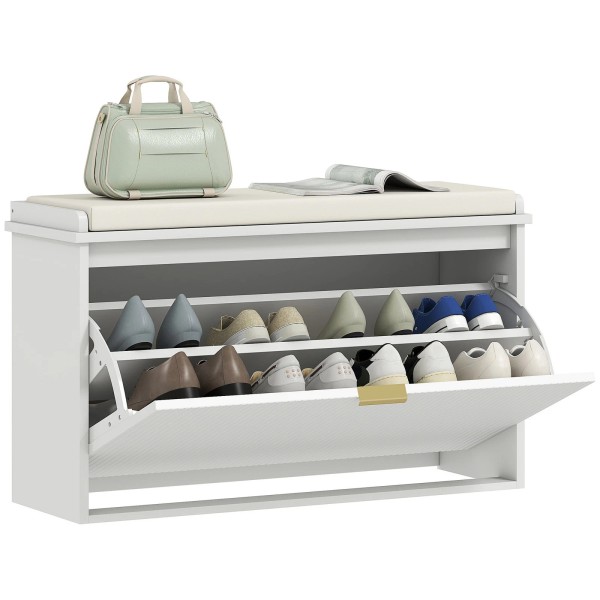 HOMCOM Shoe Bench with Padded Seat and Flip-Drawer for 8