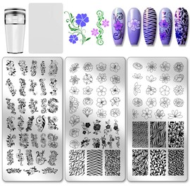 PH PandaHall Pack of 3 Flower Nail Stamping Plates Swirling Pattern Nails Art Stencils Plants Manicure Art Stencils Rose Floral Nails Art Design for Women Manicure Salon Decorations