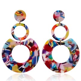 Wendalern Resin Round Dangle Earrings Acrylic Geometry Circle Drop Earrings Vintage Disc Statement Earrings Multicolor Round Circle Stud Earrings Jewelry for Women Girls