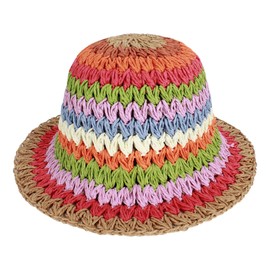 Minache Foldable Wide Brim Colorful Crochet Straw Hat Outdoor Sun Visor Hat UPF 50+ Summer for Women Girl， A-style1