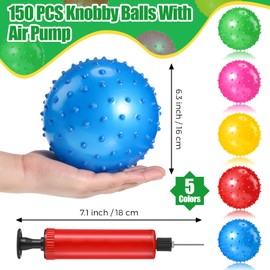150 Pcs 6.3 Inch Knobby Balls bulk Sensory Balls with Air Pump Small Inflatable Bouncy Balls Soft Spiky Toddler Balls Bounce Party Favors for Kids Baby Massage Stress Play Set, 5 Assorted Colors