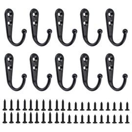 NINVVS 10 Pieces of Retro Single Hooks, with 40 Flat-Head Screws, Bathroom Hooks, Coat Hooks with Holes, Mini Wall Hooks, can be Used to Hang Hats, Towels, Bags, Keys (Black)