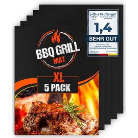 Large BBQ Grill Mat for Gas Grill, Electric and Charcoal (Pack of 5) 40 x 32 cm - Reusable, Heat Resistant Grill Mats for Charcoal, Teflon Grill Mat, Grill Film, Grill Accessories