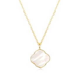 Pendant Necklace14K Gold Plated Natural Stone Natural shell of Pearl Necklace,Premium Quality Jewelry 19" with Extender Gift for Mom,Wife and Girlfriend (White)
