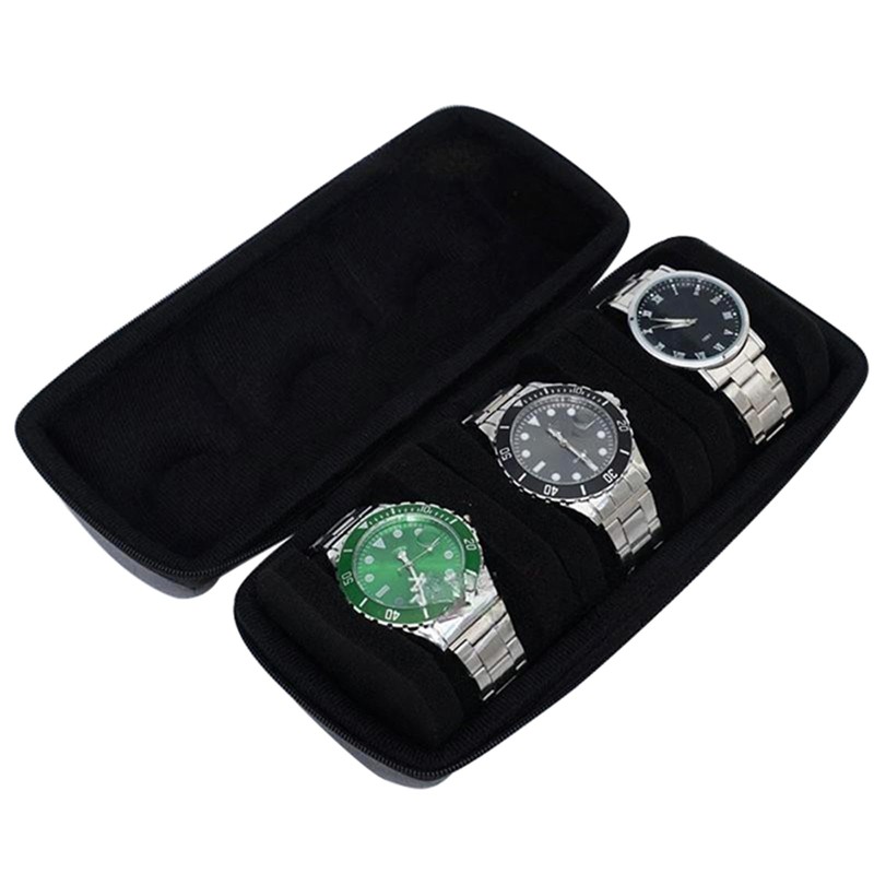 XUNQUCOM 3 Slot Watch Travel Case with Sponge Cushion Portable