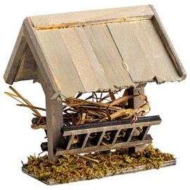 MaMeMi Wooden Feeding Crib with Roof Approx. 10 x 10 cm Handmade Nativity Scene Accessories for Nativity Scenes