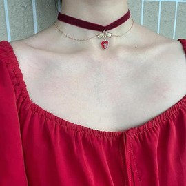 YANCHUN Black Red Velvet Choker Gothic Vampire Necklace Black Choker for Women Adjustable Velvet Collar Costume Jewelry