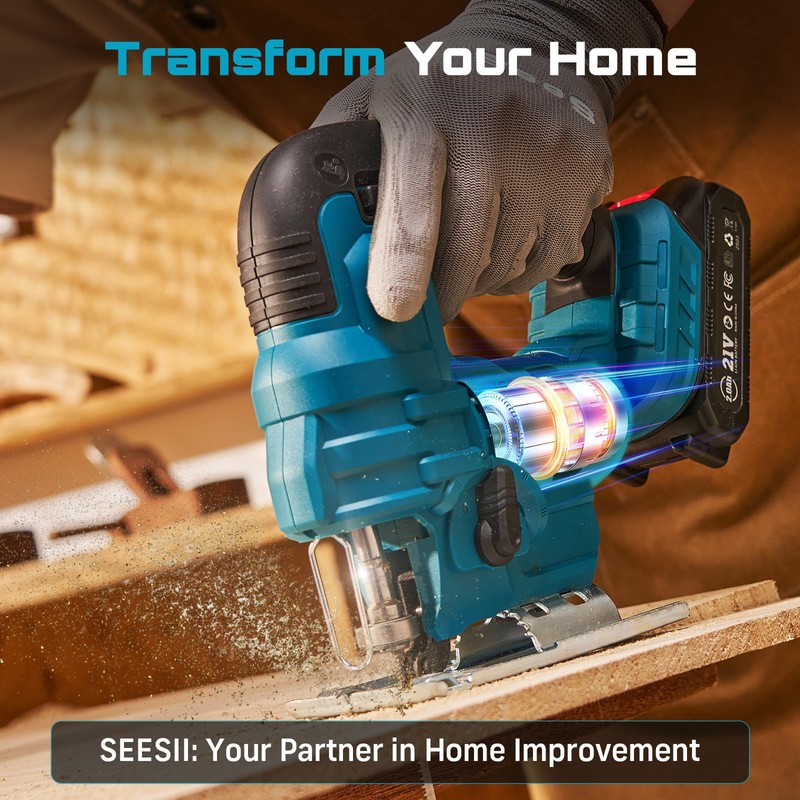 SEESII Cordless Jig Saw 21V, Electric Jigsaw Tool with 2×