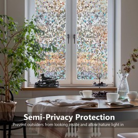 LEMON CLOUD Window Film, Stained Glass Window Film for Privacy, Decorative Window Privacy Film, Window Tint for Home, Rainbow Static Cling, Frosted No Glue, Anti-UV (Black-T, 17.5 x 78.7inches)